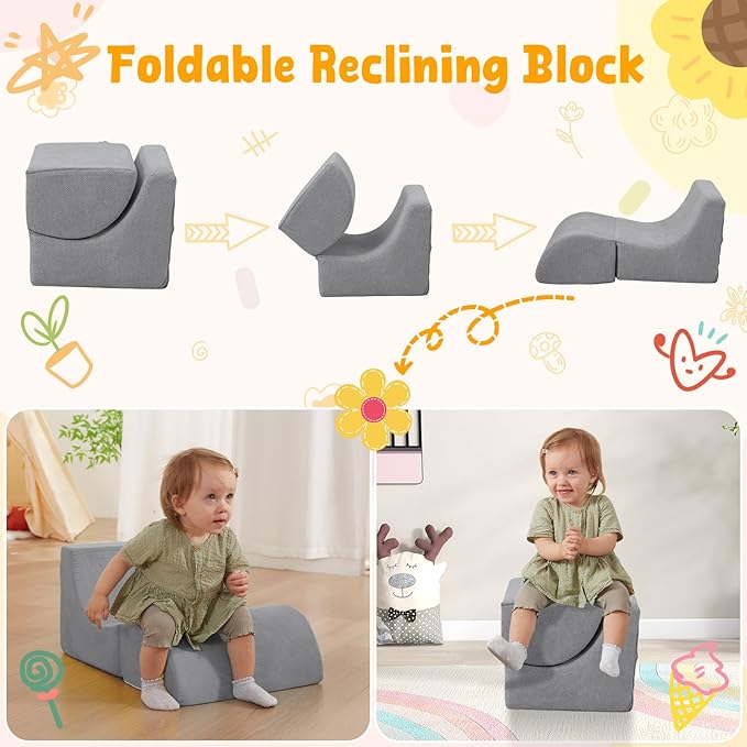 Baby Climbing Blocks with Ball Pit,6PCS Foam Climbing Toys for toddlers 1-3 Inside,Soft Crawl & Climb Activity Play Set Indoor,Modular Structure Washable Play Equipment,Gray(Balls Not Included)