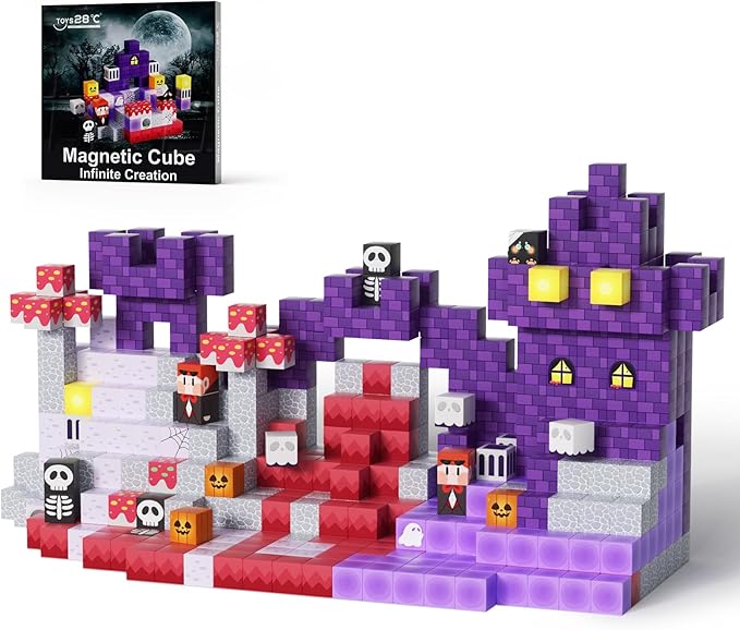 100PCS Magnetic Blocks Building Toys for Boys Girls 3+,STEM Sensory Toys for Toddlers, Magnetic Building Cube Game Sets Halloween Birthday Gift for Kids