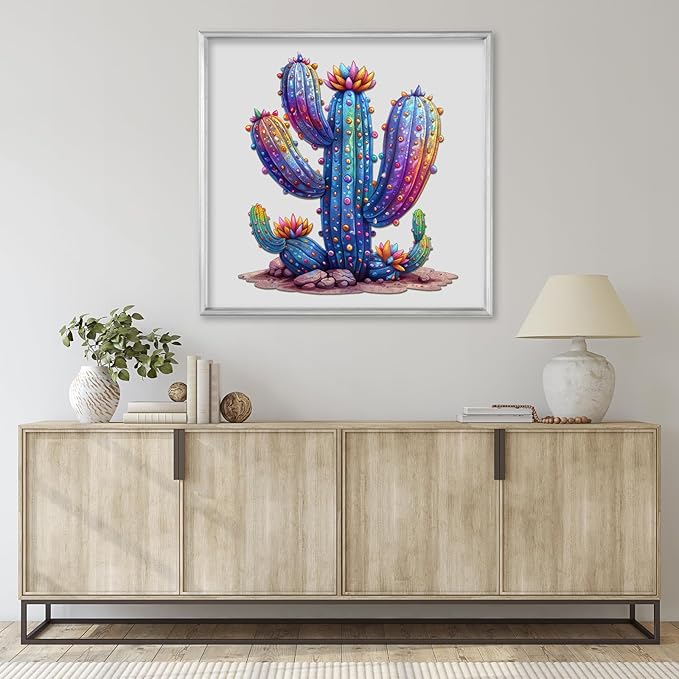 Wooden Puzzles for Adults,Cactus Wooden Jigsaw Puzzles 500pcs,16.8x18.5in,Royal,Unique Shape Adult Puzzles,Irregular Wood Puzzles Creative Gift for Adults and Kids Family Game