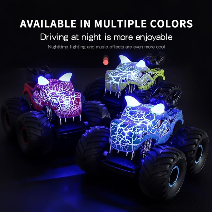 Threeking 1:18 Dinosaur RC Car Remote Control Cars Trucks Toy 4WD Off-Road Car Toys with Lights Spray Suitable for All Terrain Gifts Presents for Boys/Girls Ages 6+ Blue