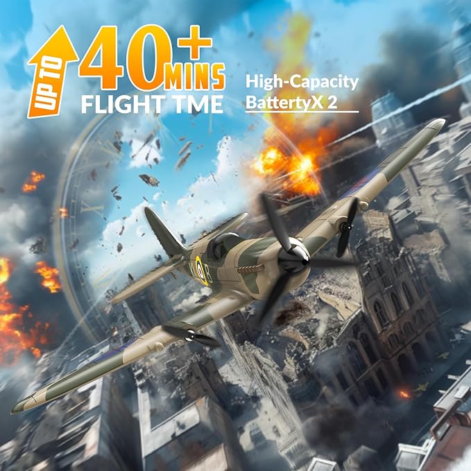 VOLANTEXRC RC Plane 3 Channel Remote Control Plane Fighter Spitfire with 6-axis Gyro, 2.4GHz RTF Radio Controlled Aircraft Easy to Fly for Beginners Boys Adults Kids (76205 RTF)