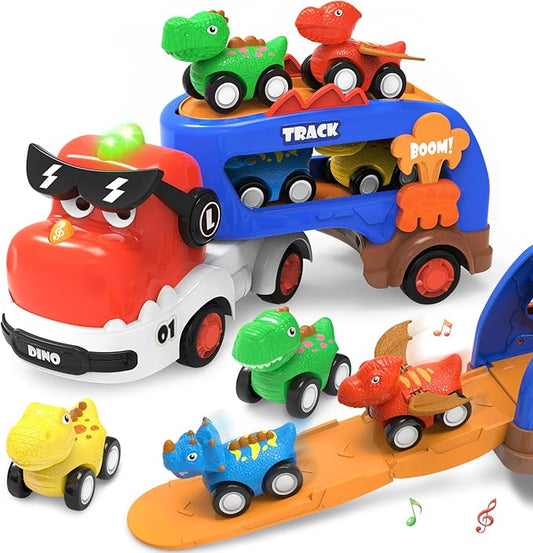Dinosaur Toys for Kids 2 3 4 5 6,5 in 1 Dinosaur Truck with 4 Dino Car,Light & Sound,Toys for 2-7 Year Old Boys Toddlers,Christmas Birthday Gift Toys for 3 4 5+ Year Old Boys Girls Kids