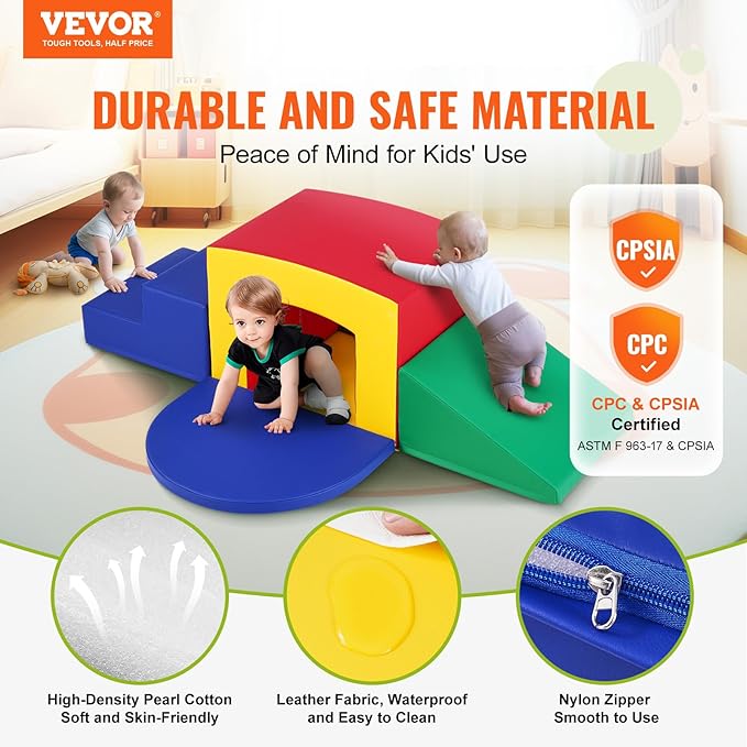 VEVOR Toddler Climbing Toys Indoor, 5 Piece Climb, Crawl and Tunnel Soft Play Equipment, Foam Climbing Toys, Kids Tunnel Maze with Stairs and Ramp,Indoor for Preschoolers Easy to Clean (Assorted)