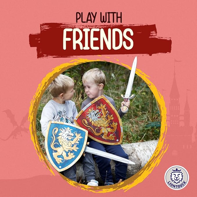 Liontouch - Noble Knight Shield, Red/Medium - Age 3-8 | 15.4 x 11.8 in | Medieval Pretend Play Foam Toy for Children with Golden Lion Theme | Safe Battle Accessory for Dress Up & Costumes for Boys