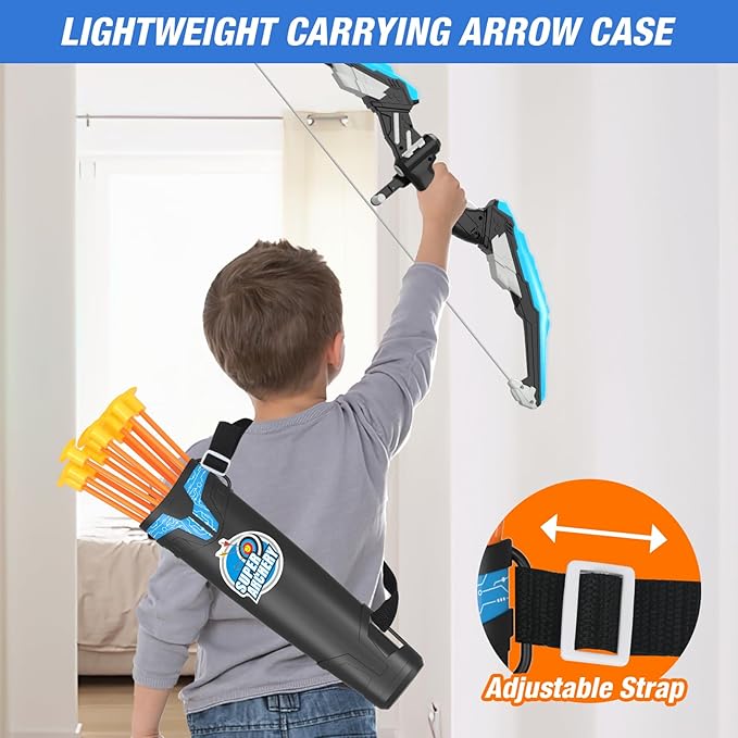 Bow and Arrow for Kids, LED Light Up Archery Set with 12 Suction Cup Arrows, 1 Standing Target, 3 Score Targets & 1 Quiver, Indoor Outdoor Sport Gifts for Boys Girls Ages 4-12, Blue