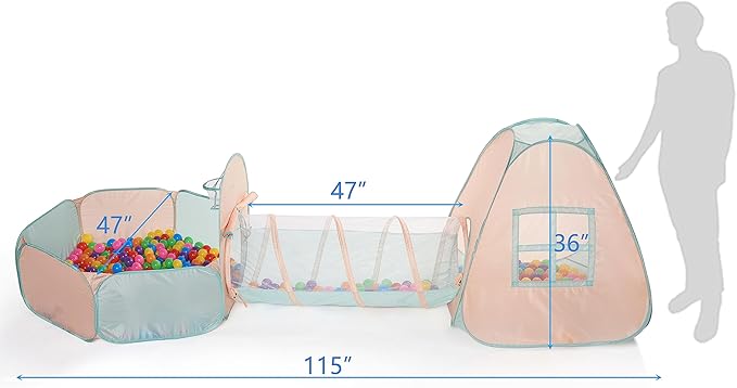 UTEX 3 in 1 Pop Up Play Tent with Tunnel, Ball Pit for Kids, Boys, Girls, Babies and Toddlers, Indoor/Outdoor Playhouse
