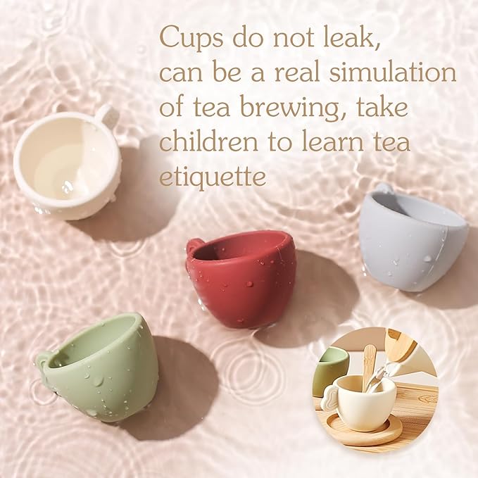 Tea Party Set for Kids, Wooden Tea Set for Little Girls and Boys, Kids Play Kitchen Accessories Toy Dishwasher Safe Tea Set for Toddler, Pretend Play Toddler Tea Set 3-5 Ideal Christmas Birthday Gift