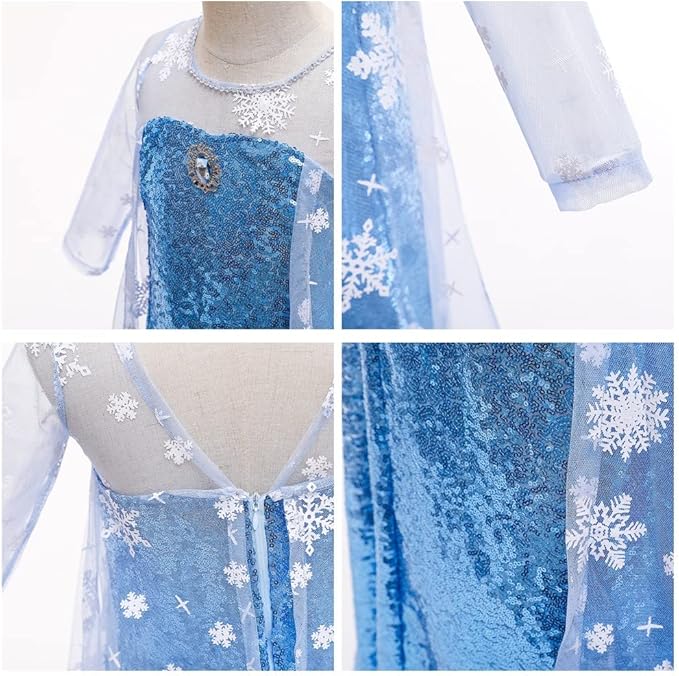 REXREII Princess Dress for Girls Halloween Party Cosplay Dress Up Frozen Elsa Snow Queen Costume Christmas Birthday Gown