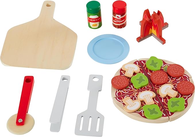 Teamson Kids My Little Helper Pizza Oven & 24 pc. Accessory Set with Cooking Utensils and Pizza Toppings
