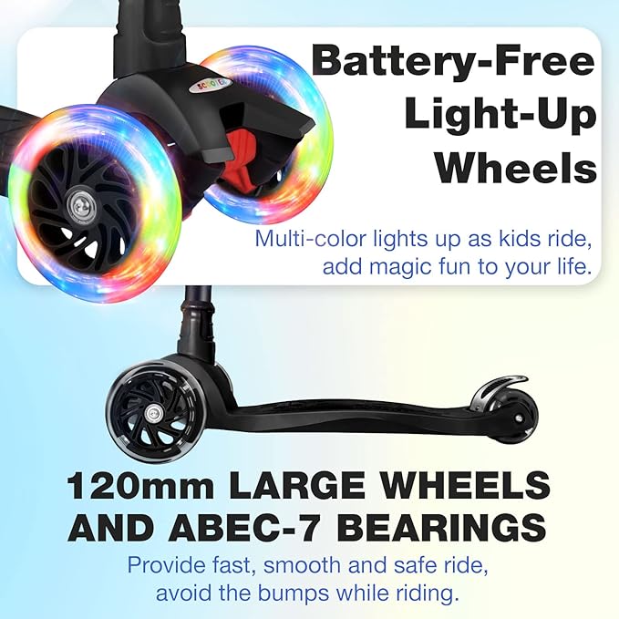 BELEEV A2 Scooters for Kids 3 Wheel Kick Scooter for Toddlers Girls Boys, 4 Adjustable Height, Lean to Steer, Light up Wheels, Extra-Wide Board, Easy to Assemble for Children Gift Sport Toys Ages 3-12