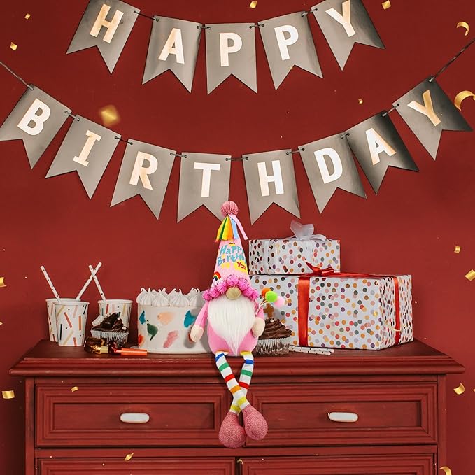 Funny Birthday Gifts for Women, Her, Mom, Girls, Women Friendship, Sister, Wife, Mother, Grandma, Coworker, Boss Who Have Everything - Pink Happy Birthday Plush Gnomes Doll Decorations for Table Decor