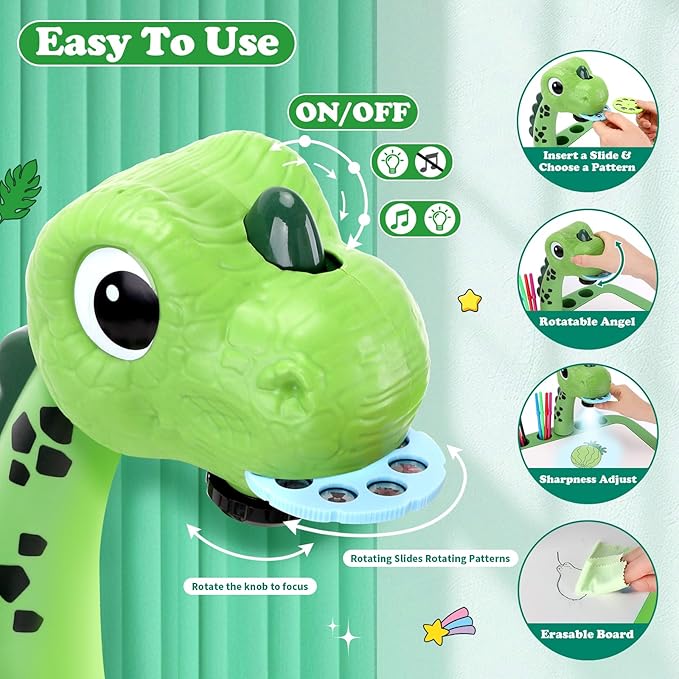 Drawing Projector for Kids, Art and Crafts, Drawing Board with Music, Color Pens, Pencils, Crayons, Scrapbook, Dinosaur Sticker Book, Ideal Toy for 3+ Year Old Girls & Boys (Dinosaur Kit)