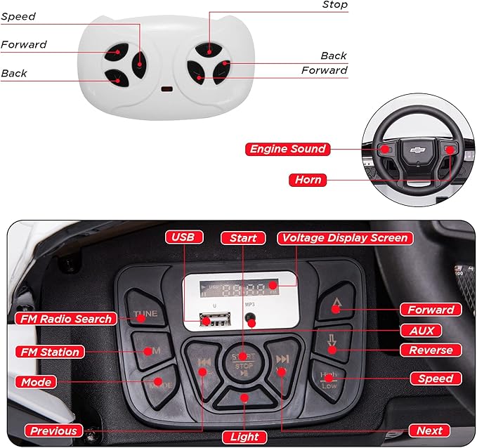 12V Ride on Car, Battery Powered Licensed by Chevrolet Silverado GMC Kids Ride On Truck, Toddler Electric Vehicles Toys w/Remote Control, MP3/Bluetooth, Spring Suspension, LED Light (red)
