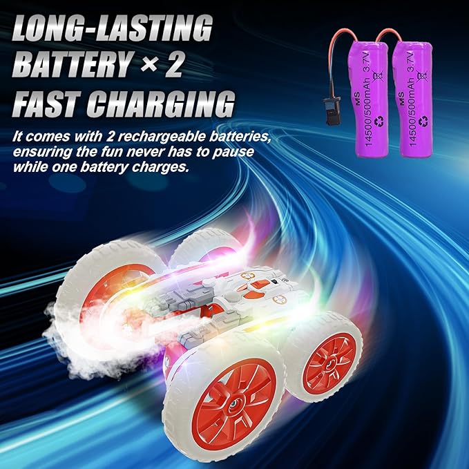 360Rotating 4WD RC Stunt Car with Cool Lights, RC Drift Car for Kids Toys for Boys Girls Age 4-13 (White)