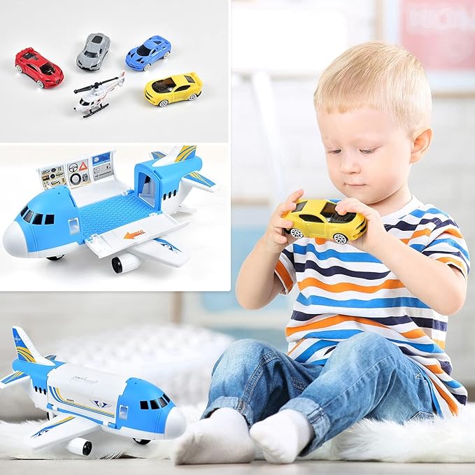 Tuko Transport Cargo Airplane Car Toy Play Set for 3+ Years Old Boys and Girls(Blue)