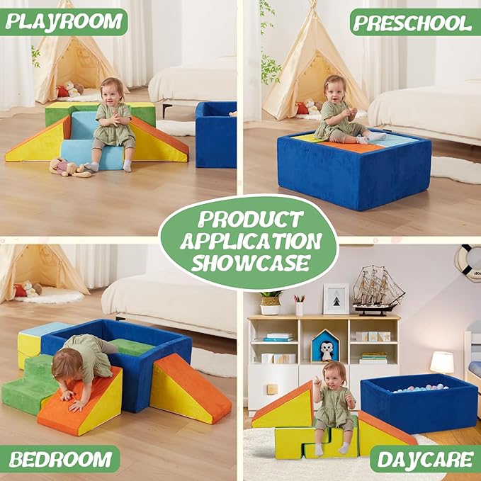 6 Pieces Foam Climbing Blocks with Ball Pit,Kids Soft Play Climbing for Toddlers,Baby Climbing Toys Indoor,Modular Washable PlaySet for Playroom,Crawl & Tumble,Colorful(Balls Not Included)
