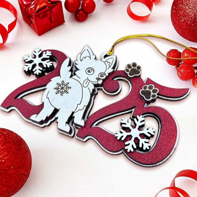 2025 Longhaired Chihuahua Christmas Ornament – Wooden Dog Ornament for Tree, Cute Puppy Holiday Decoration, Personalized Pet Lover Gift for Women, Men, Kids, Dog Mom & Dad