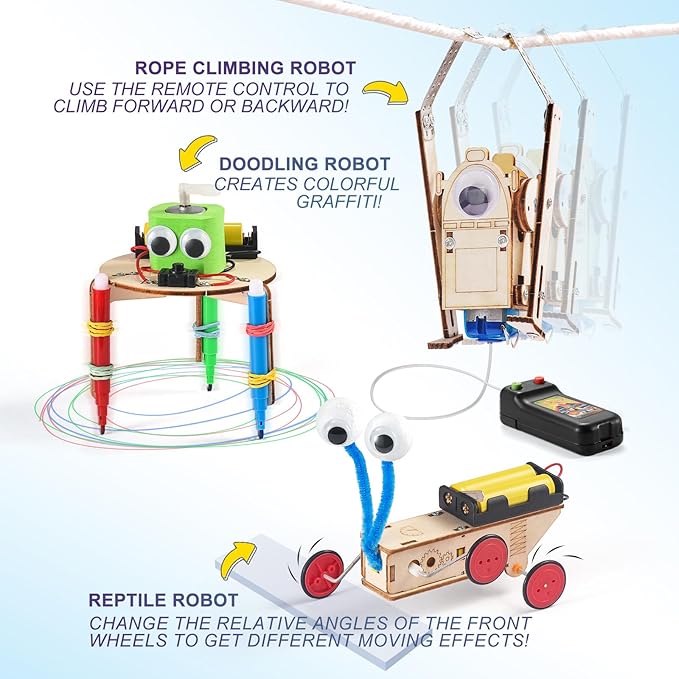 5-in-1 STEM Robot Kit for Kids Ages 5-7 8-10, Wood Building Art Crafts Kits for Boys 6-8 8-12, 3D Wooden Puzzles Robotics Models, Science Woodworking Projects Toys Gifts for Boy 6 7 8 10 12 Year OId