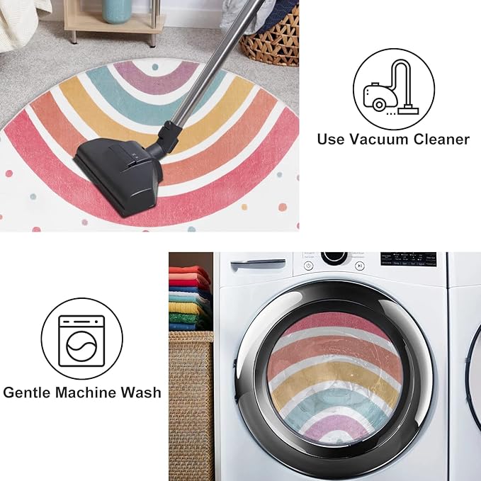 STARUIA Colorful Rainbow Rug for Nursery, 5 Ft Machine Washable Rug for Kids Room, Large Round Rugs for Girls Bedroom, Circle Kids Rug Soft Polka dot Carpet for Classroom Playroom Tent