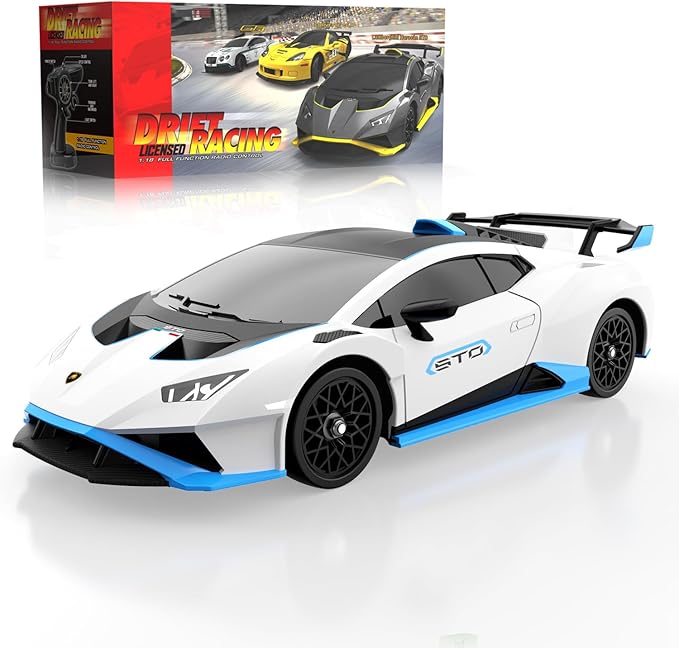 Lamborghini Remote Control Car, 1:18 Scale Official Licensed Lamborghini Toy Car, 2.4Ghz RC Drift Car Toys for Boys Age 6-8 4-6 8-12 Year Old Birthday Gift Ideas, Drift Race Cars (White)