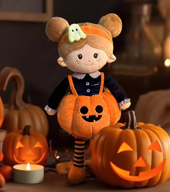Soft Baby Doll Toys (16''), My First Baby Rag Doll for 1 Year-Old Girl Birthday Gift, Christmas Plush Toys Gift for Toddler Kids Infants-Halloween Special-Pumpkin Girl