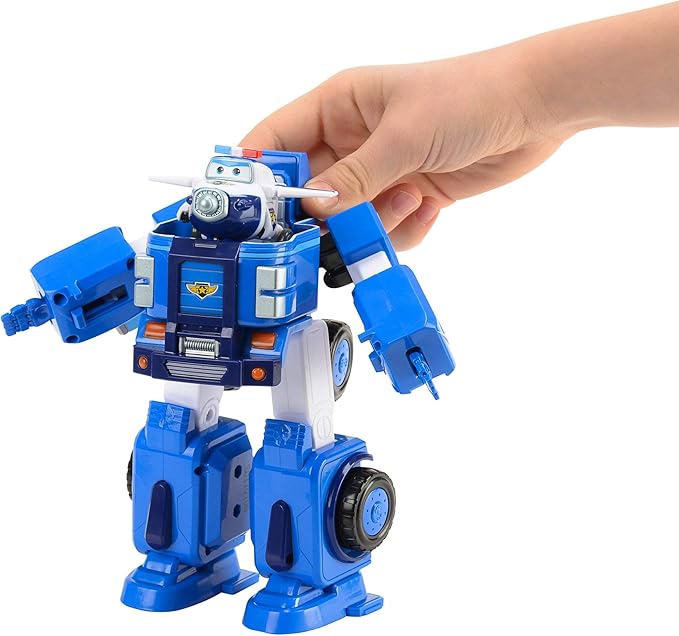 Super Wings 7" Paul's Police Cruiser with 2" Transform-a-Bot Paul Mini Figure, Transforming Airplane Toys Vehicle Set, Fun Preschool Toy Plane for 3 4 5 Year Old Boys and Girls, Birthday Gift