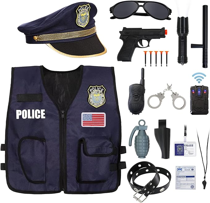 Police Officer Costume for Kids Cop Toddler Boy Costumes for Pretend Play Cosplay Set Ages 3-7