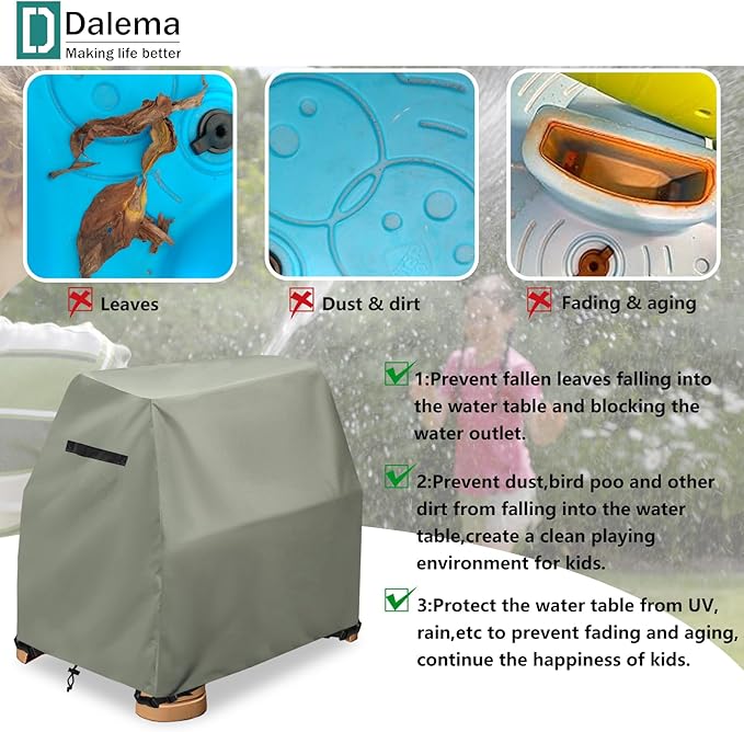 Kids Water Table Cover,Outdoor Heavy 600D Waterproof Anti-UV Dustproof Kids Water Play Table Cover,Compatible with Step2 Rain Showers Splash Pond Toddler Water Table,Grayish Green,Cover Only