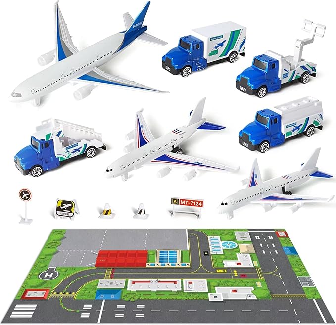 Airplane Toy Set with Planes, Trucks & Playmat - Interactive Learning Toys for Toddlers, Great Gift
