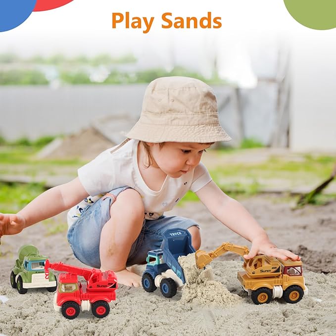 Construction Toys for 2 3 4 5 Years Old Boys Girls Kids Toddlers, Sandbox Excavator Toy Construction Truck Toys Vehicles Dump Crane Cement Mixer Truck, Christmas Birthday Gifts