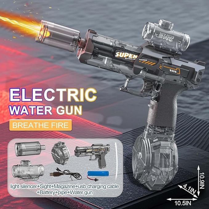 Electric Water Gun for Adults Kids, Automatic Squirt Gun with a Long Range of up to 26-30 Ft, LED Light Large Capacity IP7 Waterproof Fully Auto Water Gun (Dark)