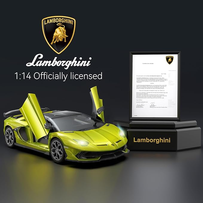 Lamborghini Remote Control Car, Officially Licensed 1:14 Lambo RC Car for Boys Girls Birthday Gift, Green Toys for 3 4 5 Years Old(Green)