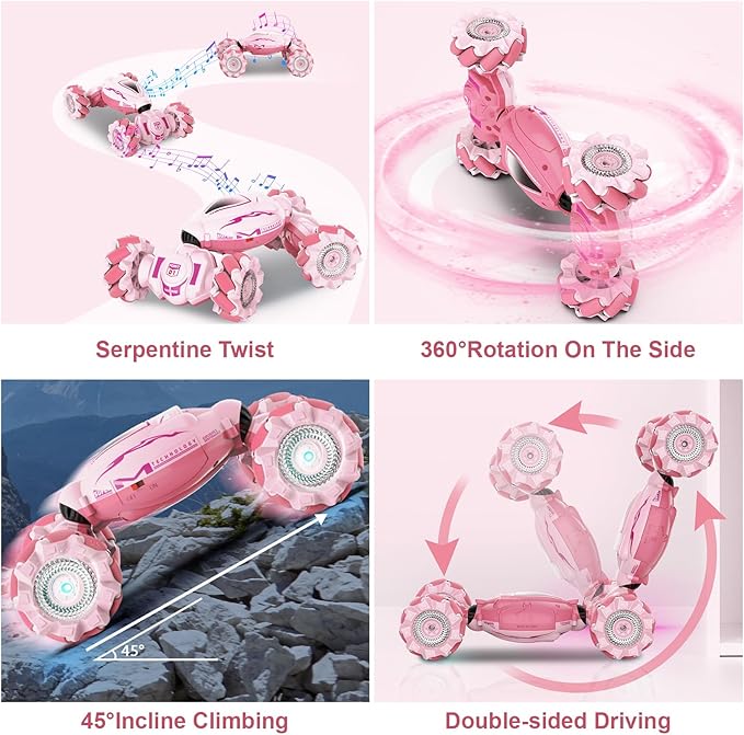 Gesture Sensing Stunt Car RC Cars Toys for Boys Girls 6-12 Yr, 2.4Ghz 4WD Hand Remote Control Car 360° Rotate Transform Off-Road Drift with Lights Music, Birthday Xmas Gifts for Kids, 4 Cars