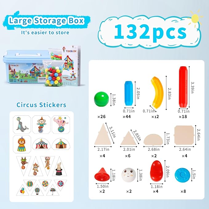 TOKBLOK Magnetic Building Blocks for Boys and Girls, 132Pcs Creative Magnetic Sticks and Balls STEM Construction Toys for Kids Toddlers Early Development Educational Learning