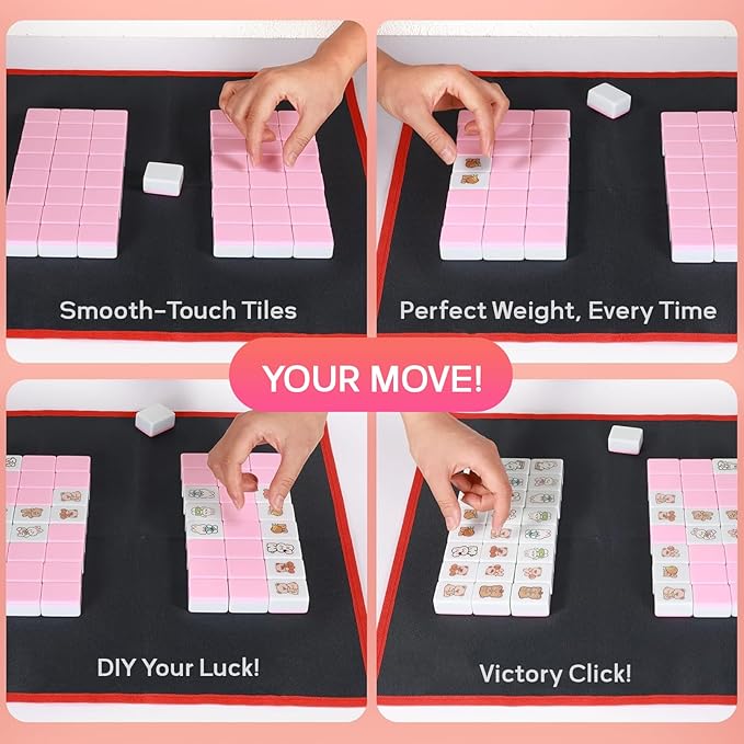 2 Player Mahjong Tile Game,49-Piece Vita Mahjong Tiles (1.4") with Non-Slip Mat & Stickers, Portable Travel Mahjong Block Set for Adults/Kids with a Storage Box