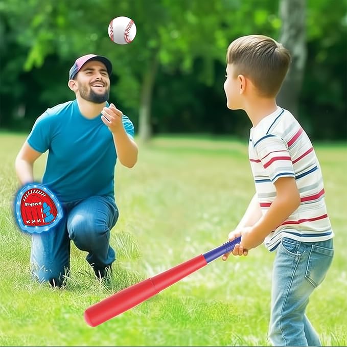 Gifts2U Baseball Toss and Catch Game Set - Indoor Outdoor Sports Toy with 2 Catch Paddles, 3 Sticky Balls, Baseball Bat, Pitching Machine and Storage Bag, Perfect for Backyard Fun Family Games