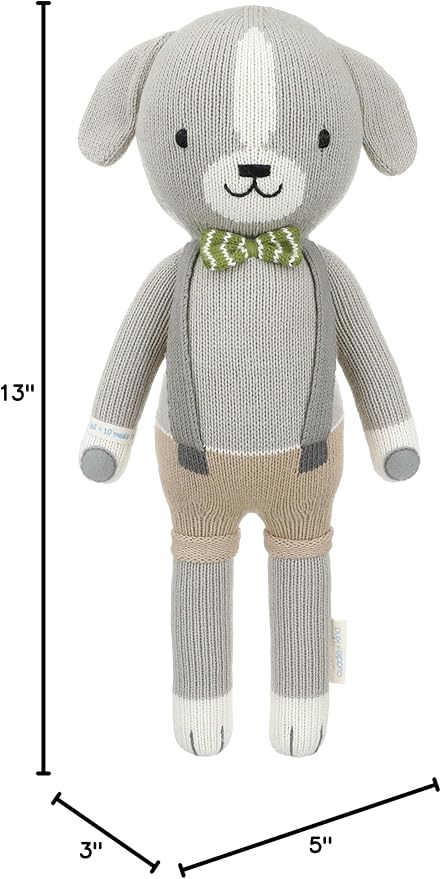 cuddle + kind Noah The Dog Little 13" Hand-Knit Doll – 1 Doll = 10 Meals, Fair Trade, Heirloom Quality, Handcrafted in Peru, 100% Cotton Yarn