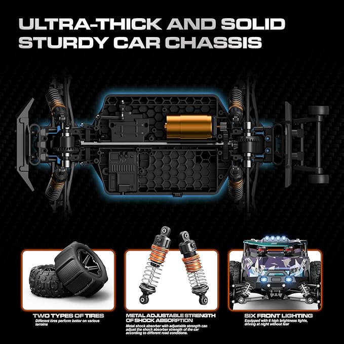 RC Cars for Adults & Boys, 1:14 Desert 4WD Off-Road RC Truck High Speed 40 km/h, 4x4 Remote Control Car with 2 Rechargeable 1300mAh Batteries and 2 Sets of Tires