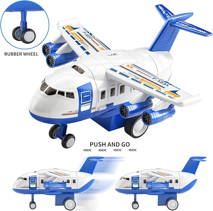 TEMI Kids Airplane Boy Toys for 3 4 5 Year Old Boys - Car Race Tracks for Kids Ages 3-5 with 8 Small Car Toys, Toddlers Educational Toy, Birthday Gifts for Boys 3-5, Birthday Gifts for Boys Girls 3-5