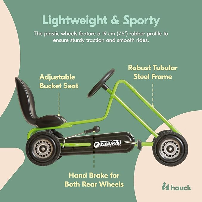 hauck Kids Pedal Go Kart, 4 Wheel Bike Cart, Ages 4-8, Lightning Ride, Race Green