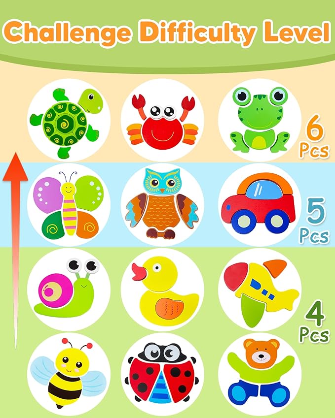 Bekayshad Wooden Puzzles Toddler Toys Gifts for 1 2 3 Year Old Boys Girls, 12 Pack Animal Jigsaw Puzzles Montessori Toys, Learning Educational Birthday Gifts for Girls Boys Ages 1-3