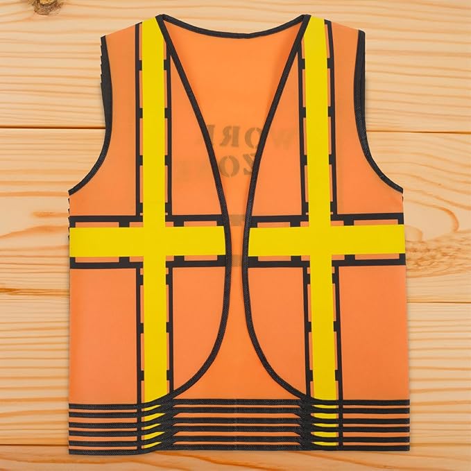 BLUE PANDA 6 Set Construction Worker Costume, Kids Construction Vest and Kids Hard Hat for Dress-Up, Construction Theme Birthday Party, or Halloween Costume