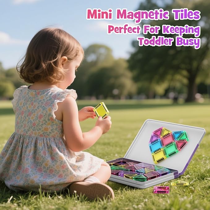 Mini Magnetic Tiles with Iron Box, 40PCS Travel Size Magnet Building Blocks Toy Set, Protable Construction Block Sensory Toys Preschool Toddler Boy Girls Age 3+ STEM Educational Learning Kit