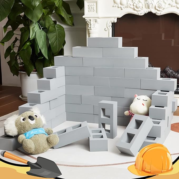 Zhanmai 50 Pack Foam Brick Building Blocks for Kids Thick Cinder Foam Blocks Large Rectangle Fake Bricks Construction Toy for Stacking and Building 8 x 4 x 2.4 Inch