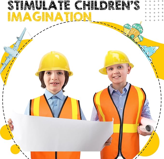 72 Pcs Construction Worker Costume Kit Including 36 Hats and 36 Vests - Role Play Accessories for Kids' Themed Birthday Party