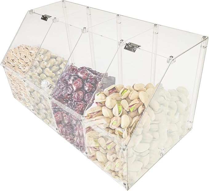 FixtureDisplays® 24 X 12 X 12" Acrylic Bin Plaxiglass Organizer 4 Compartments Display Bin for Candy, Cereal, Chocolate Coffee Bean Assembly Video Provided 100826-NEW-NPF