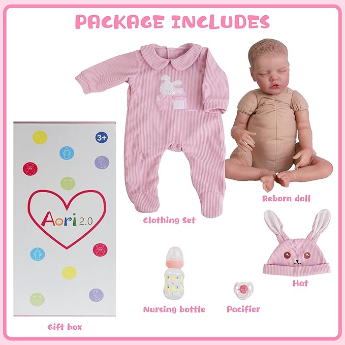 Lifelike Reborn Baby Dolls - 18-Inch Sweet Smile Real Life Realistic-Newborn Sleeping Baby Girl with Toy Accessories Gift Set for Kids Age 3+