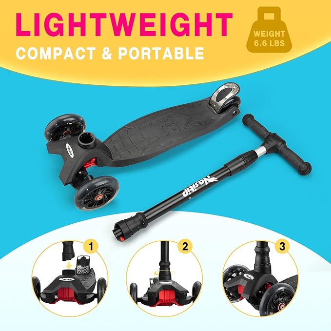 Scooters for Kids Age 3-5, Kick Scooter for Boys Girls Toddlers, 4 Adjustable Height, AEBC-9 Bearing, 3 Light Up Wheels, Outdoor Activities for Children from 3 to 12 Years Old