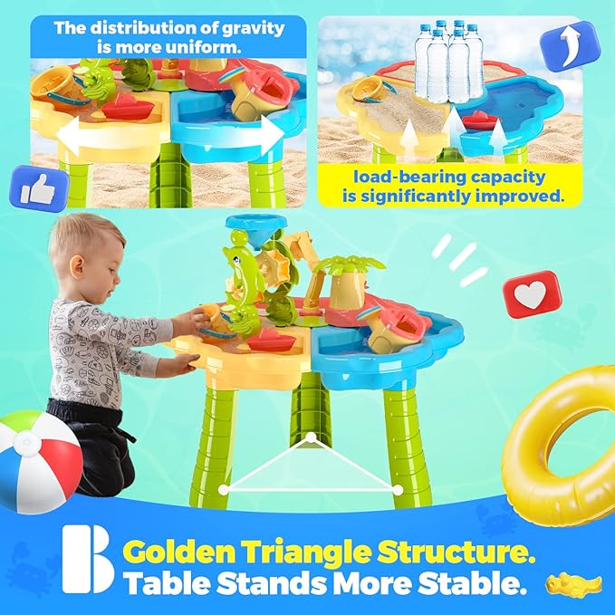 SMILESSKIDDO Sand Water Table for Toddlers, 3 in 1 Sand Table and Water Play Table Beach Toy for Kids Boys Girls, Outside Backyard Activity Sensory Play Water Table for Toddlers Age 3-5