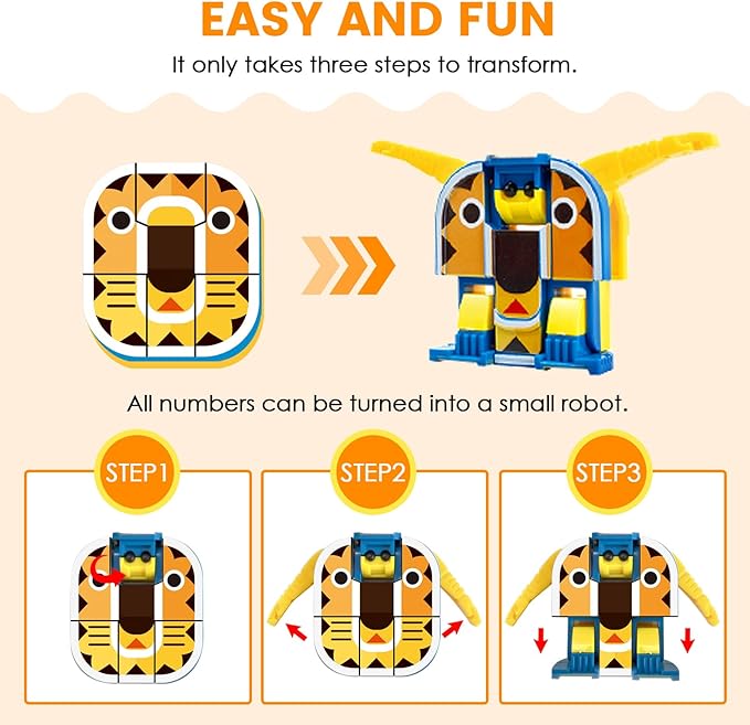 Animal Number Robots Transformers Toys 10-in-1 โ STEM Learning Toys for Kids Ages 3+, Number Blocks with 10 Digital Cards, Convertible to Mega Robot (ABC Zoo Series)